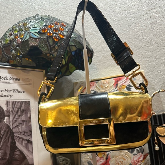 Roger Vivier black suede and gold patent leather handbag - Picture 1 of 9